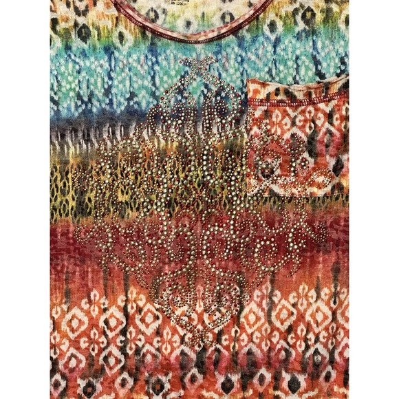 V Cristina Y2K Embellished Rhinestone Graphic Short Sleeve Shirt Size M Lace - Picture 2 of 12